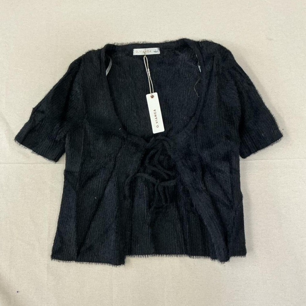 Black fuzzy knit tie-front cardigan top‎ 🖤